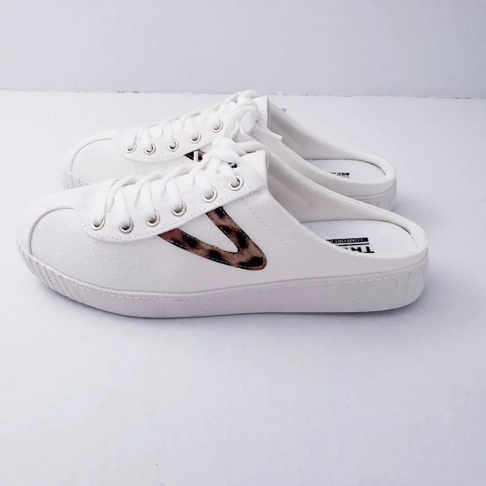💥SOLD💥Tretorn Easy Nylite Canvas Lace Up Slip On Sneakers Mule Leopard Size 7 - Picture 4 of 11